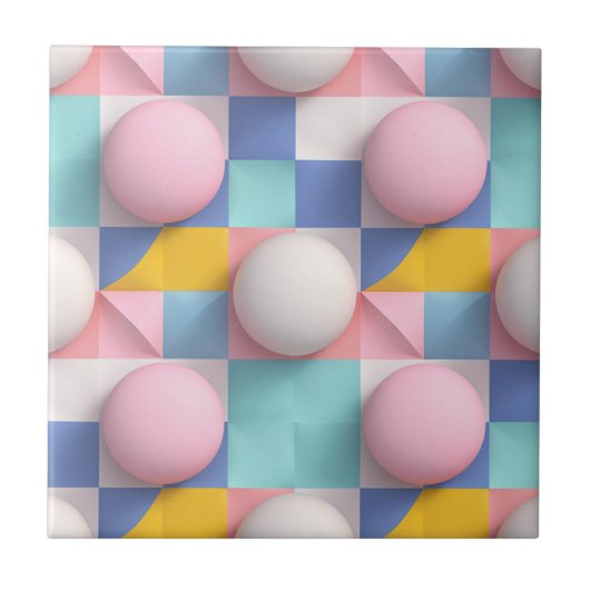 遊び心のある3Dパステルスフィアと幾何学模様 タイル (正面)