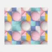 遊び心のある3Dパステルスフィアと幾何学模様 フリースブランケット (正面(横))