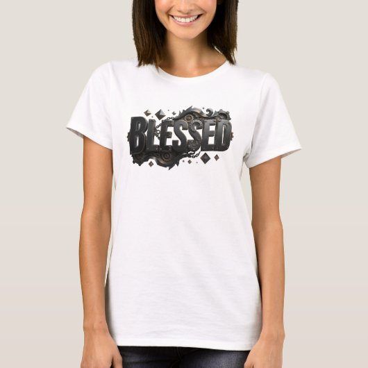 遊び心のあるBLESSEDクリエイティブプリント Tシャツ (正面)
