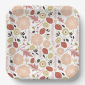 遊び心ミックス ピーチグリーン イラスト 花 葉 ペーパープレート (正面)