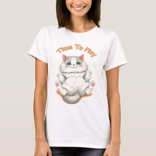 遊び時間 - かわいい猫のデザイン Tシャツ (正面)