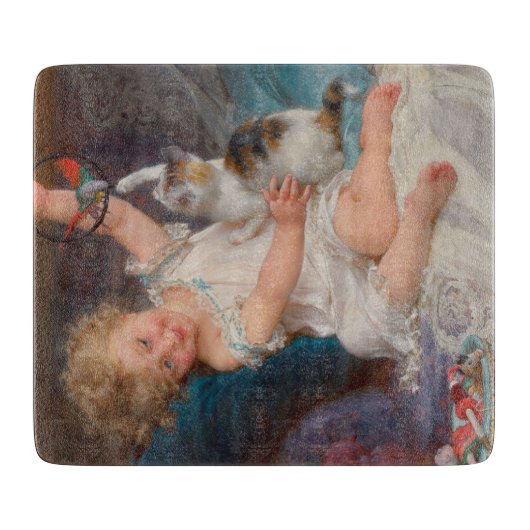 遊び時間：女遊の子とペットの子猫 カッティングボード (正面)