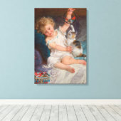 遊び時間：女遊の子とペットの子猫 キャンバスプリント (インサイチュ (ウッドフロア))