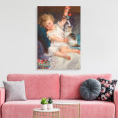 遊び時間：女遊の子とペットの子猫 キャンバスプリント (インサイチュ (リビング))