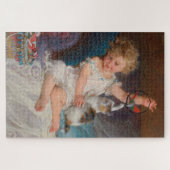 遊び時間：女遊の子とペットの子猫 ジグソーパズル (横)