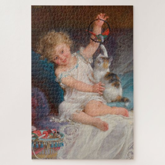 遊び時間：女遊の子とペットの子猫 ジグソーパズル (縦)