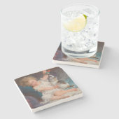 遊び時間：女遊の子とペットの子猫 ストーンコースター (横)