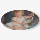 遊び時間：女遊の子とペットの子猫 ペーパープレート (アングル)