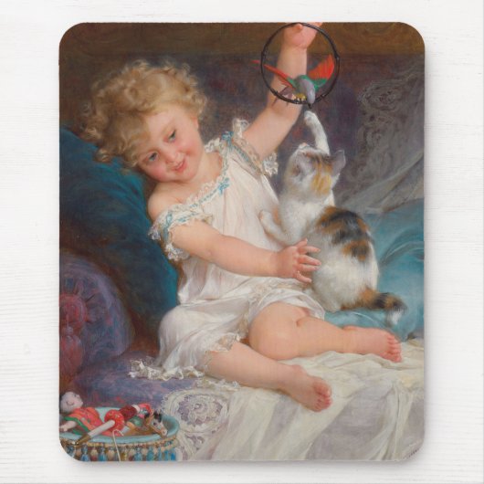 遊び時間：女遊の子とペットの子猫 マウスパッド (正面)