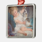 遊び時間：女遊の子とペットの子猫 メタルオーナメント (左)