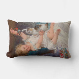 遊び時間：女遊の子とペットの子猫 ランバークッション