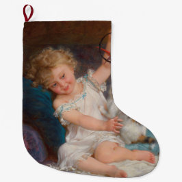 遊び時間：女遊の子とペットの子猫 ラージクリスマスストッキング