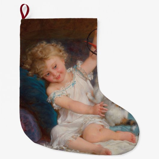 遊び時間:女遊の子とペットの子猫 ラージクリスマスストッキング (正面)