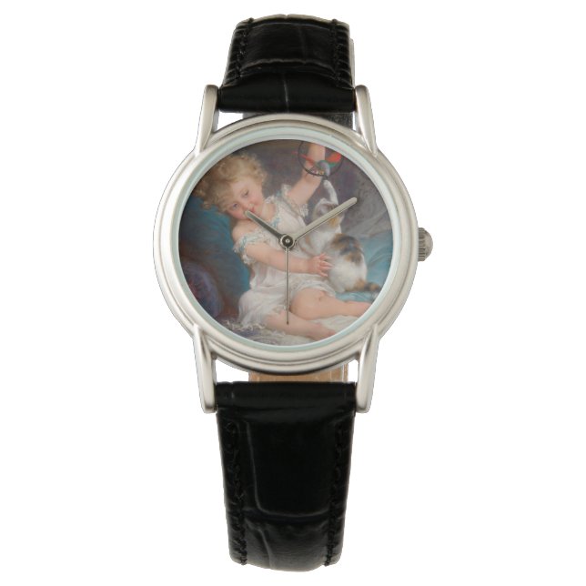 遊び時間：女遊の子とペットの子猫 腕時計 (正面)