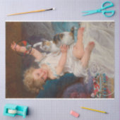 遊び時間:女遊の子とペットの子猫 薄葉紙 (クラフト)