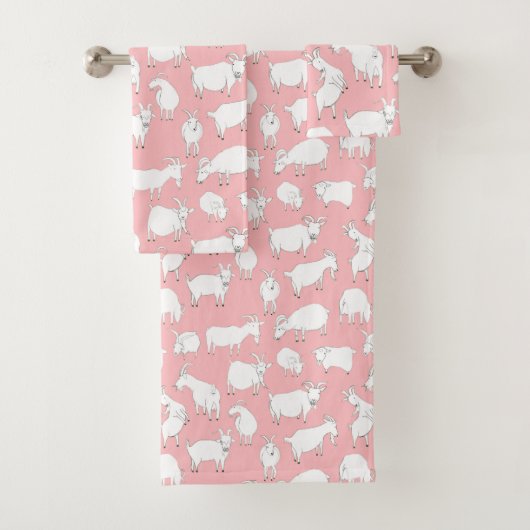 遊んでいるヤギ-ピンク バスタオルセット (インサイチュ)