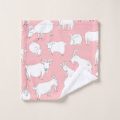 遊んでいるヤギ-ピンク バスタオルセット (ウォッシュタオル)