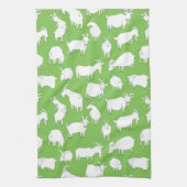 遊んでいるヤギ-緑 キッチンタオル (縦)