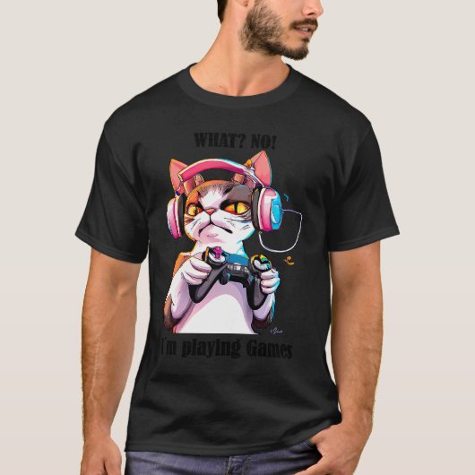 遊んでいる猫 Tシャツ (正面)