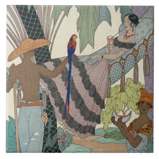 遊んでいる美しい(pochoirのプリント) タイル (正面)