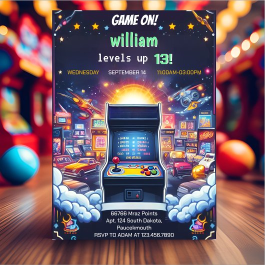 遊クールBoy Kids Gaming Level Up 13誕生日 招待状