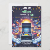 遊クールBoy Kids Gaming Level Up 13誕生日 招待状 (正面)