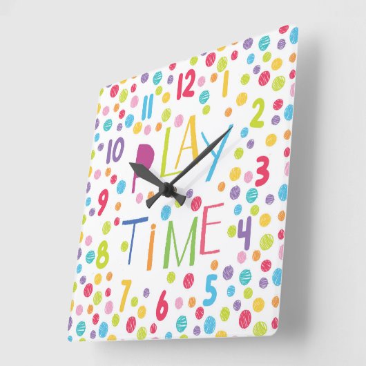 遊タイムカラフルキッズクレヨンサークル正方形の壁 スクエア壁時計 (傾斜)