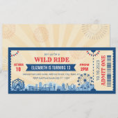 遊園地の誕生日の招待チケット 招待状 (正面/裏面)