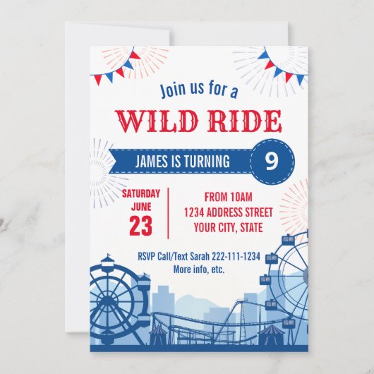 遊園地の誕生日の招待状 招待状 (正面)