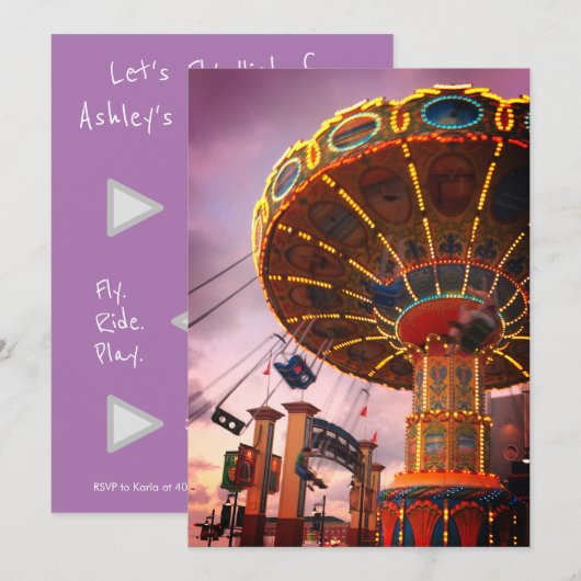 遊園地の誕生日パーティー招待状 招待状 (正面/裏面)