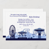 遊園地の(青い)招待状 招待状 (正面/裏面)