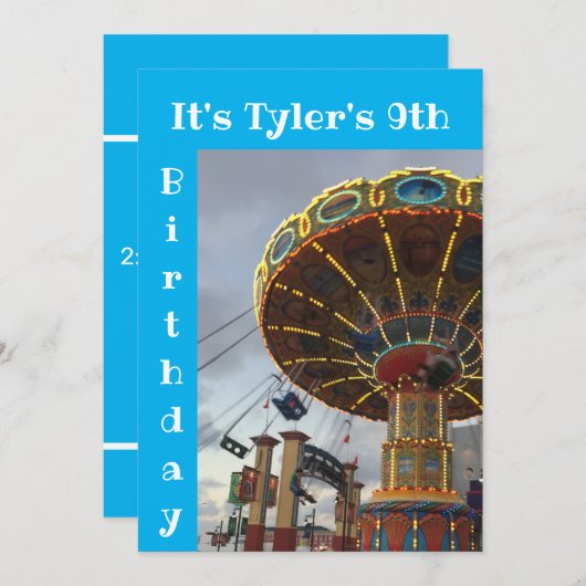 遊園地カーニバル誕生日パーティーの招待 招待状 (正面/裏面)