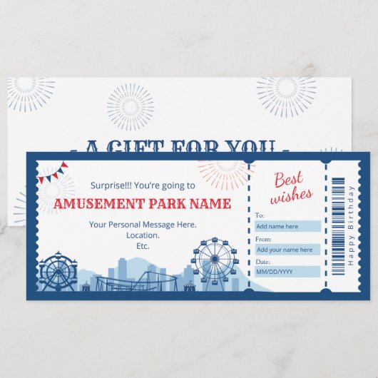 遊園地 ギフト券 招待状 (正面/裏面)