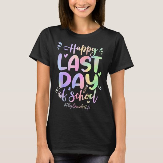 遊専門者の幸せな学校絞り染めの最終日 Tシャツ (正面)