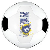 遊懸命または家に戻る青い黄色のグラフィック文字 サッカーボール (回転)