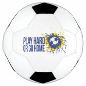 遊懸命または家に戻る青い黄色のグラフィック文字 サッカーボール (正面)