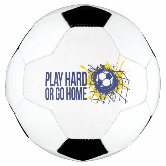 遊懸命または家に戻る青い黄色のグラフィック文字 サッカーボール (正面)