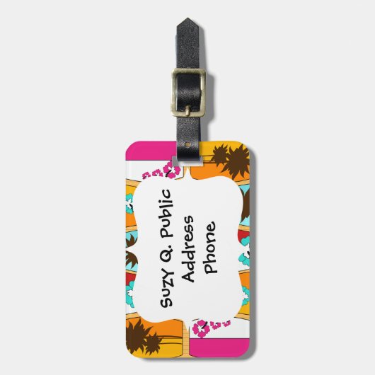 遊歩道の夏のビーチのテーマのサーフボード ラゲッジタグ (正面縦)