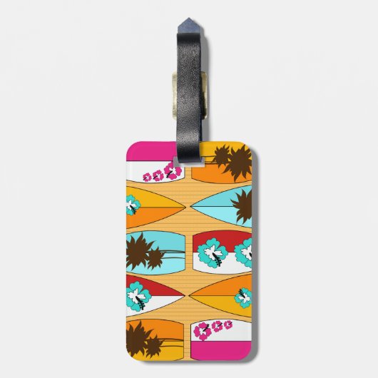 遊歩道の夏のビーチのテーマのサーフボード ラゲッジタグ (裏面縦)