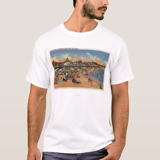 遊歩道及びビーチのSunbathers及び泳ぐ人 Tシャツ (正面)