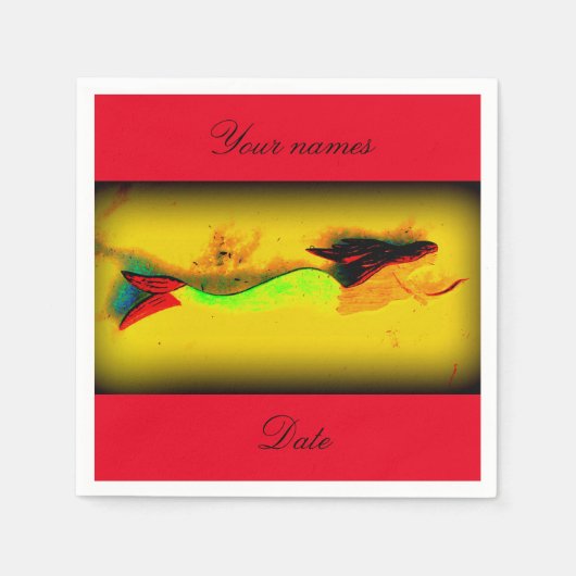 遊泳中の人魚のパーソナライズされた招待 スタンダードカクテルナプキン (正面)