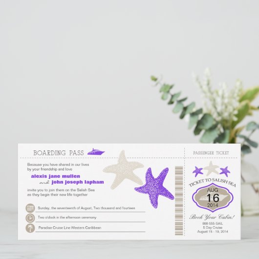 遊航船のヒトデの搭乗券の結婚式 招待状 (スタンド正面)