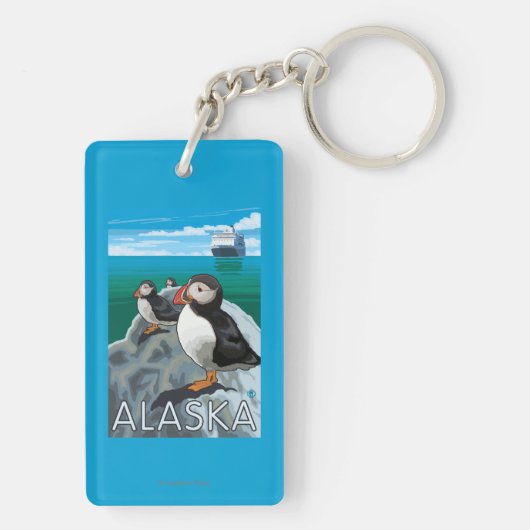 遊航船を見ているツノメドリ キーホルダー (裏面)