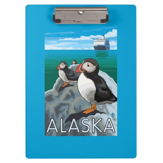 遊航船を見ているツノメドリ クリップボード (正面)