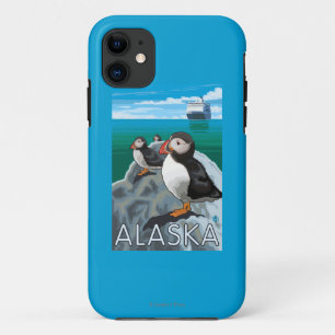遊航船を見ているツノメドリ iPhone 11 ケース