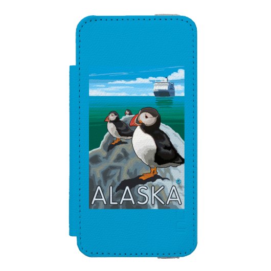 遊航船を見ているツノメドリ INCIPIO iPhoneウォレットケース (フォリオ 正面)