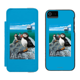 遊航船を見ているツノメドリ iPhone SE/5/5sウォレットケース