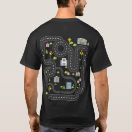 遊車パパのバックプレイマットロードマップカーレース Tシャツ