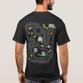 遊車パパのバックプレイマットロードマップカーレース Tシャツ