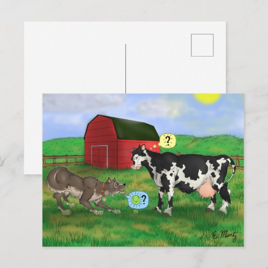 「遊?」 – 犬と牛 ポストカード (正面/裏面)